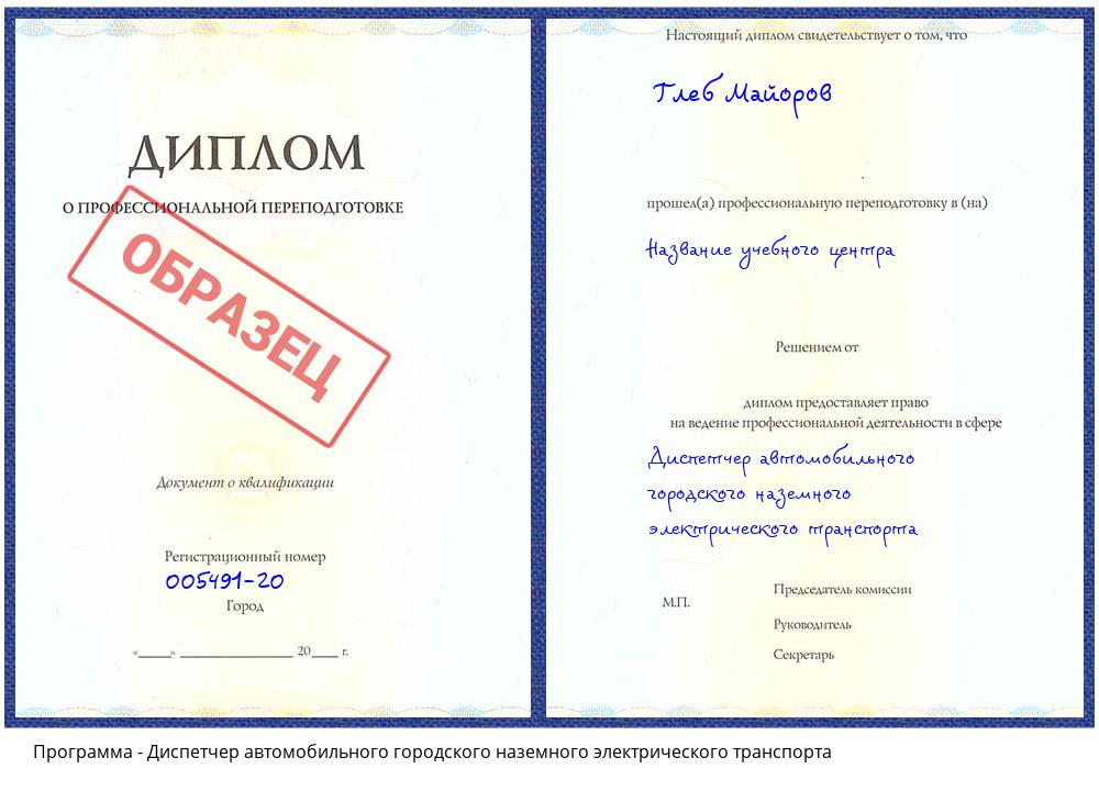 Диспетчер автомобильного городского наземного электрического транспорта Владимир