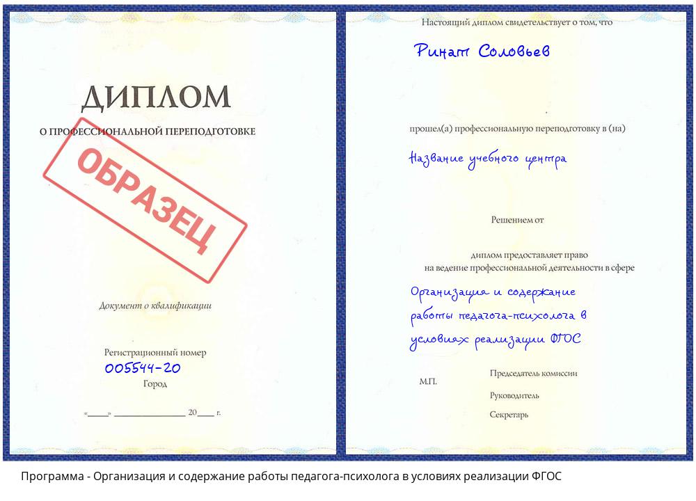 Организация и содержание работы педагога-психолога в условиях реализации ФГОС Владимир