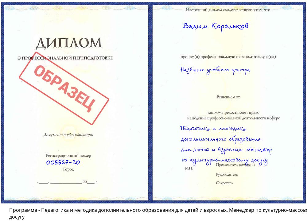 Педагогика и методика дополнительного образования для детей и взрослых. Менеджер по культурно-массовому досугу Владимир
