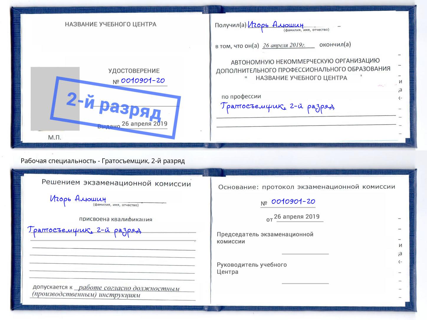 корочка 2-й разряд Гратосъемщик Владимир