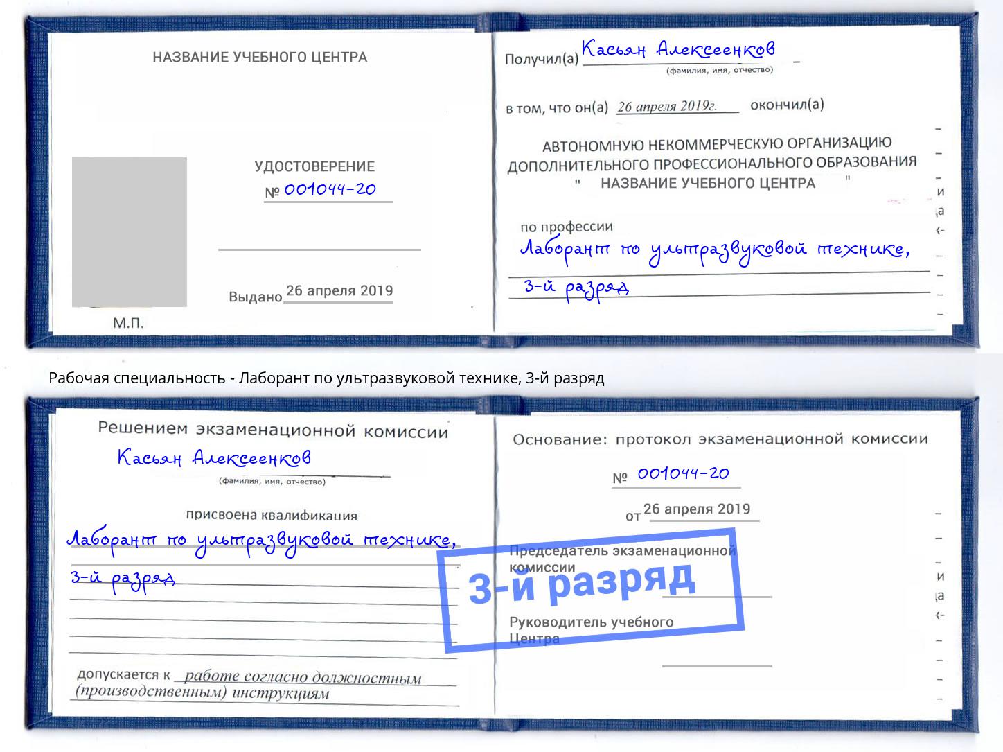 корочка 3-й разряд Лаборант по ультразвуковой технике Владимир