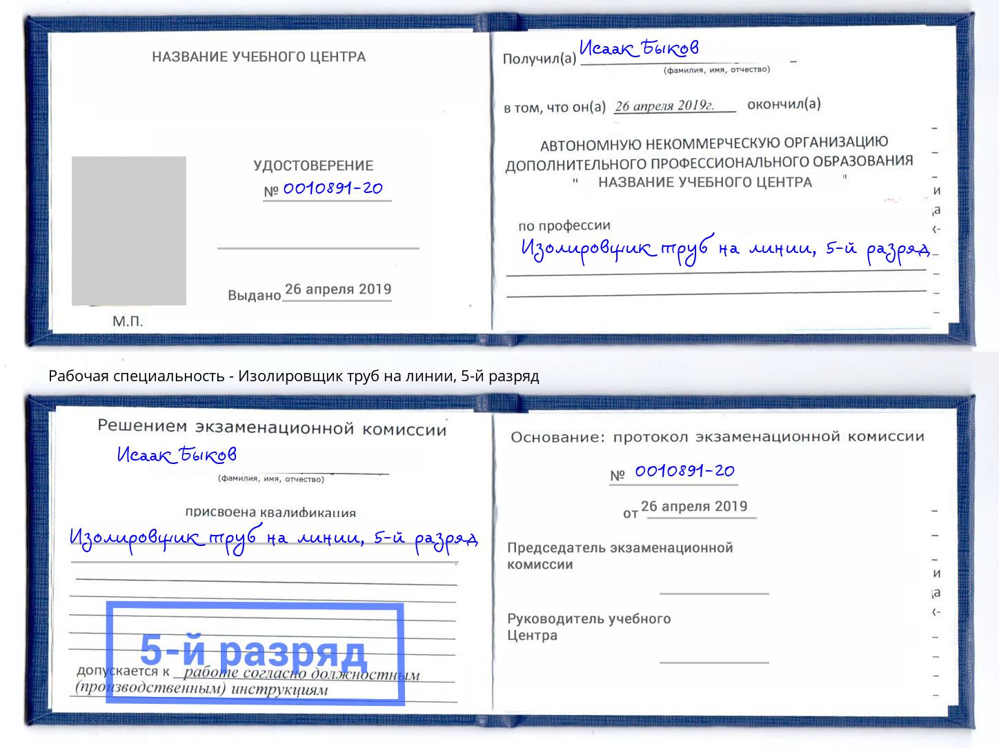 корочка 5-й разряд Изолировщик труб на линии Владимир