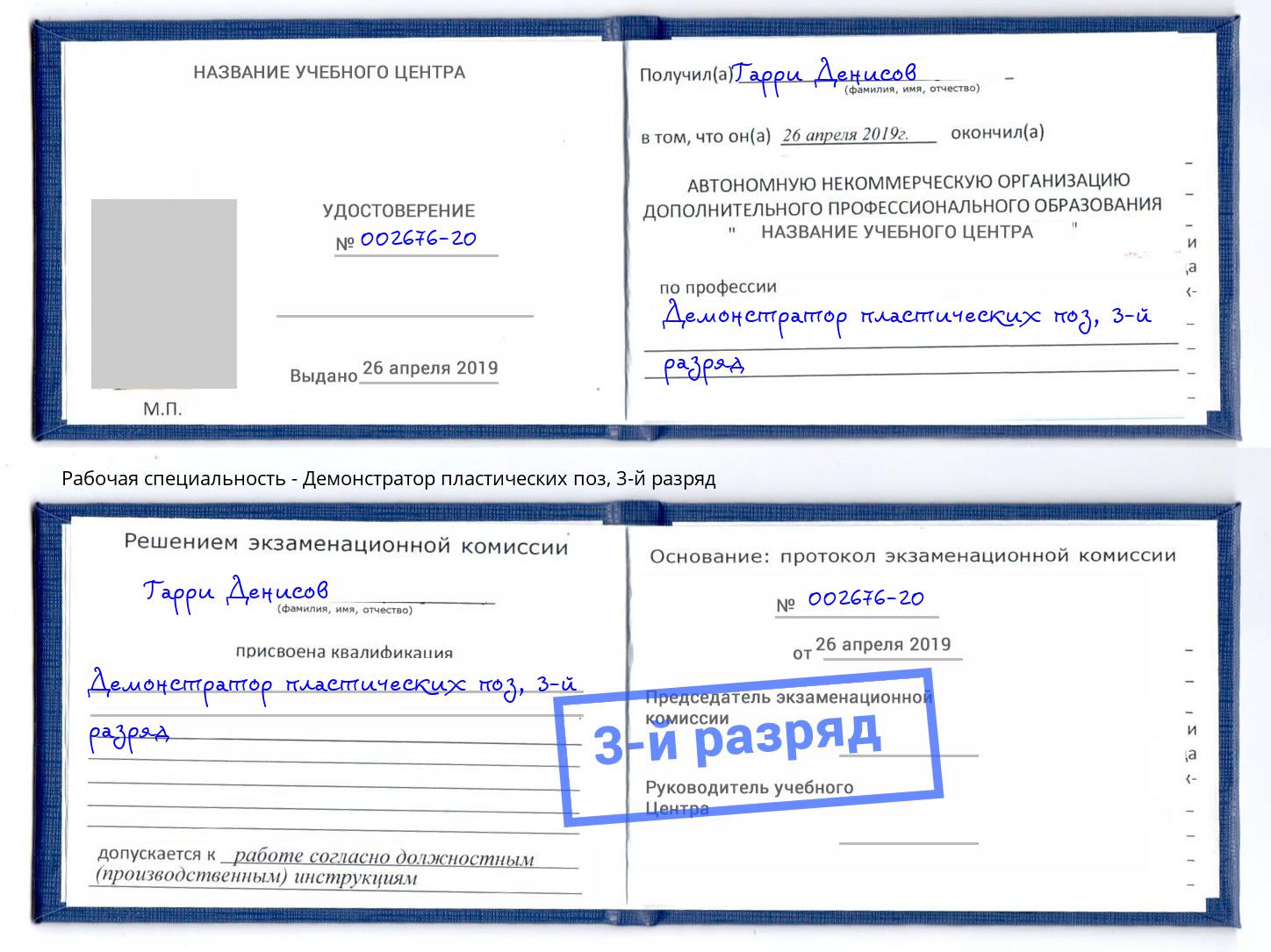корочка 3-й разряд Демонстратор пластических поз Владимир