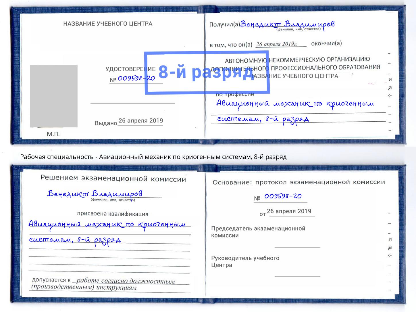 корочка 8-й разряд Авиационный механик по криогенным системам Владимир