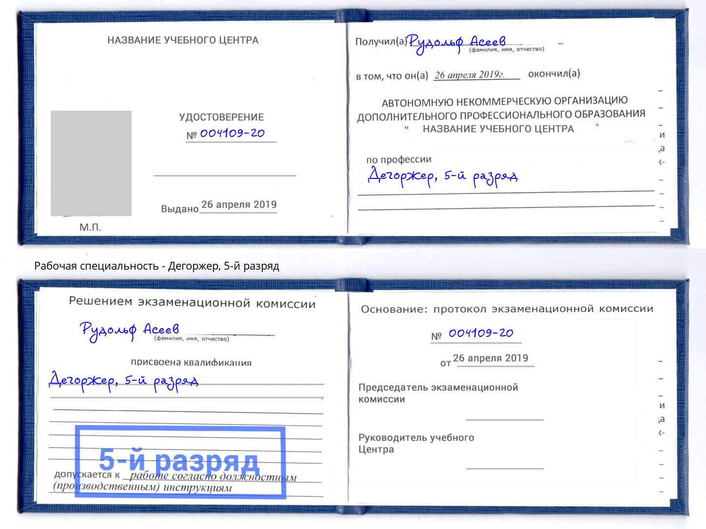корочка 5-й разряд Дегоржер Владимир