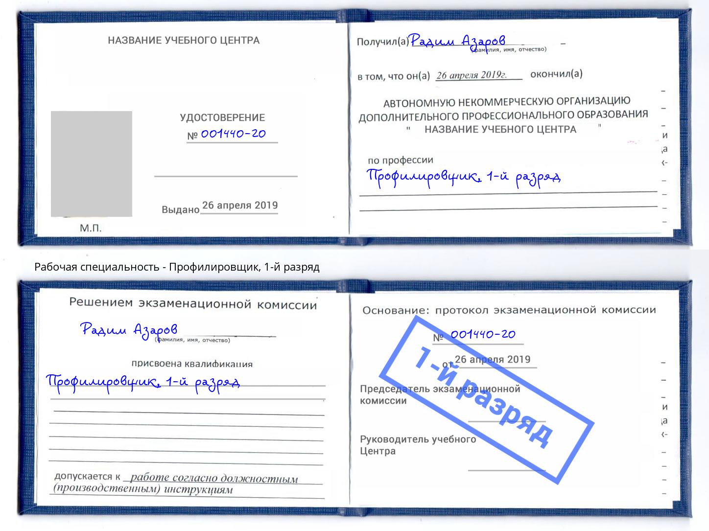 корочка 1-й разряд Профилировщик Владимир