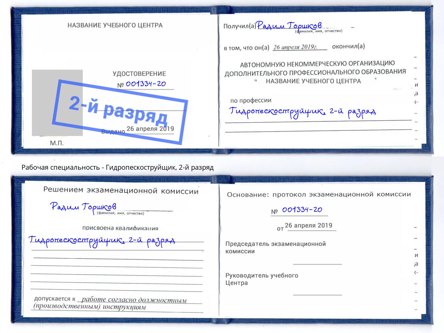 корочка 2-й разряд Гидропескоструйщик Владимир